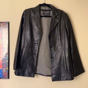 Black leather coat jacket